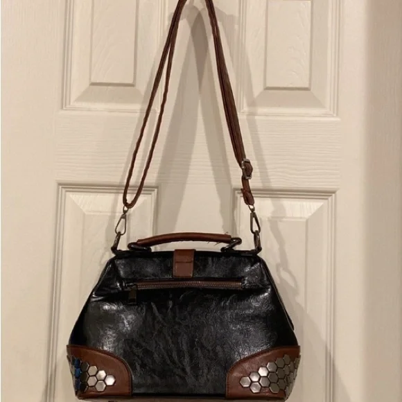 Black and Brown Handbag with Silver Accents - Picture 2 of 14